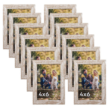 Rustic 4x6 Picture Frame Set of 12, Multi Woodgrain Farmhouse Photo Frames for Wall or Tabletop, Beige