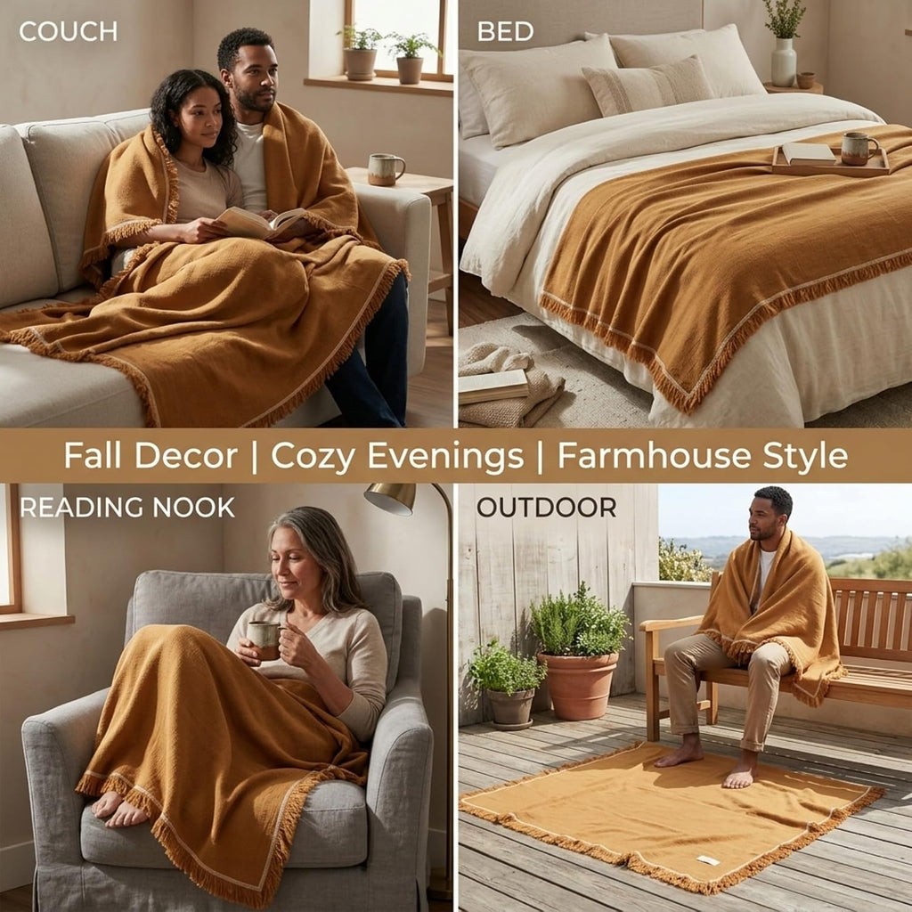 Odin Waffle Throw Blanket with Tassels, 50x66 Inch, 100% Turkish Cotton, Oeko-TEX Certified, Breathable Lightweight