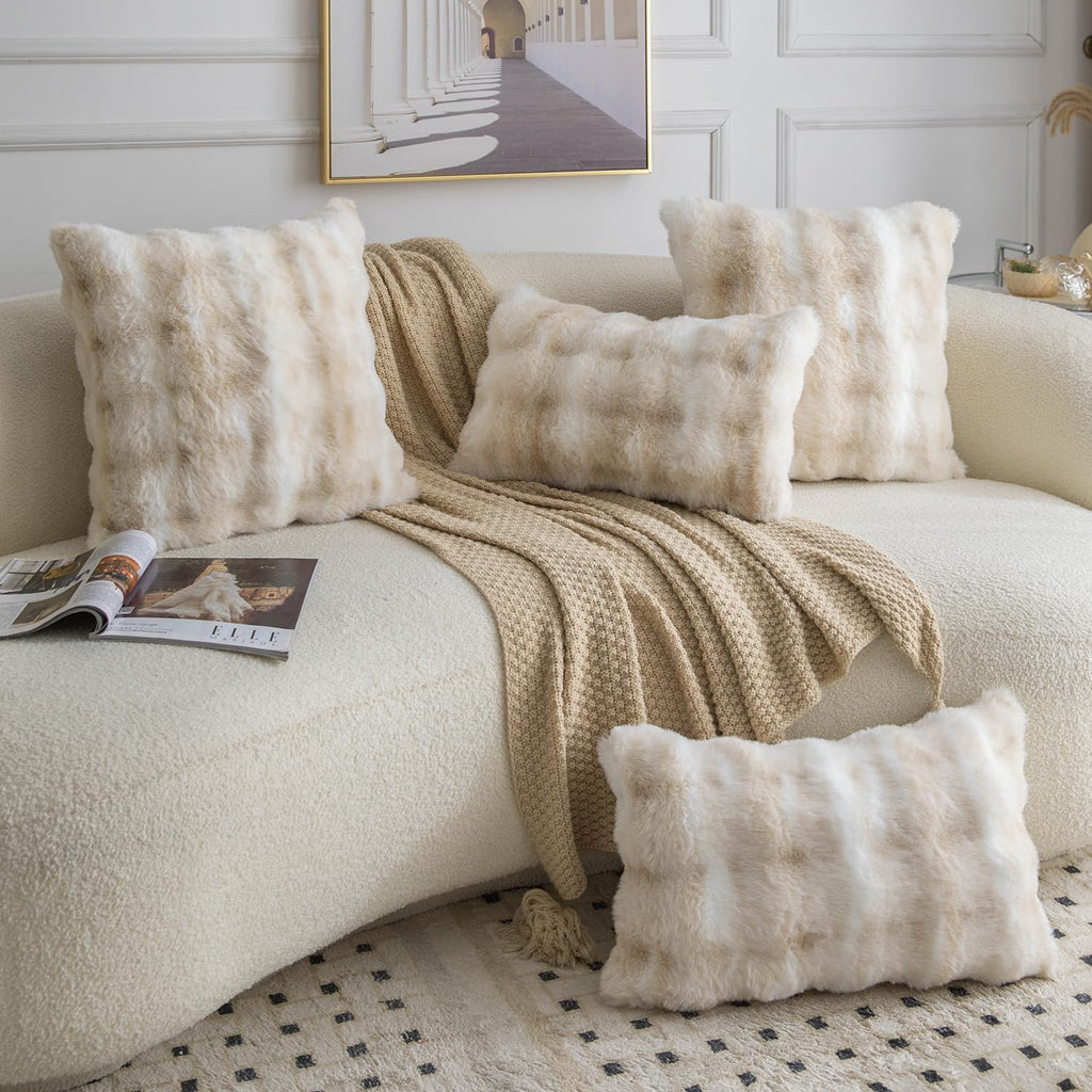 Pack of 2 Thick Plush Faux Wool Throw Pillow Covers Soft Boho Throw Pillows Luxurious Cushion Covers for Couch Sofa