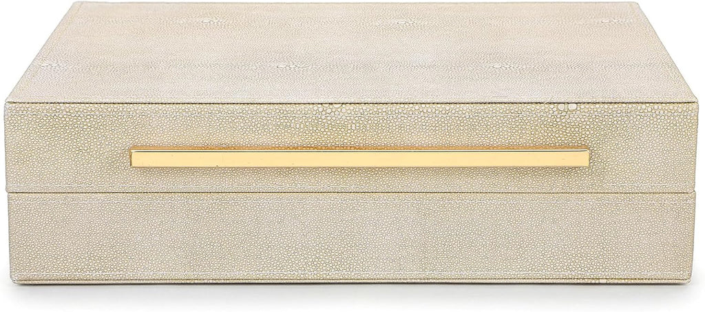 Decorative Boxes with Lids Ivory Shagreen Faux Leather Keepsake Box for Jewelry Organizer Modern Home Decor