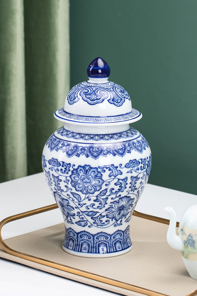 Blue and White Ginger Jars Décor, Small Chinoiserie Porcelain, Good Ideal for Room, Office Decoration, 9.8" H