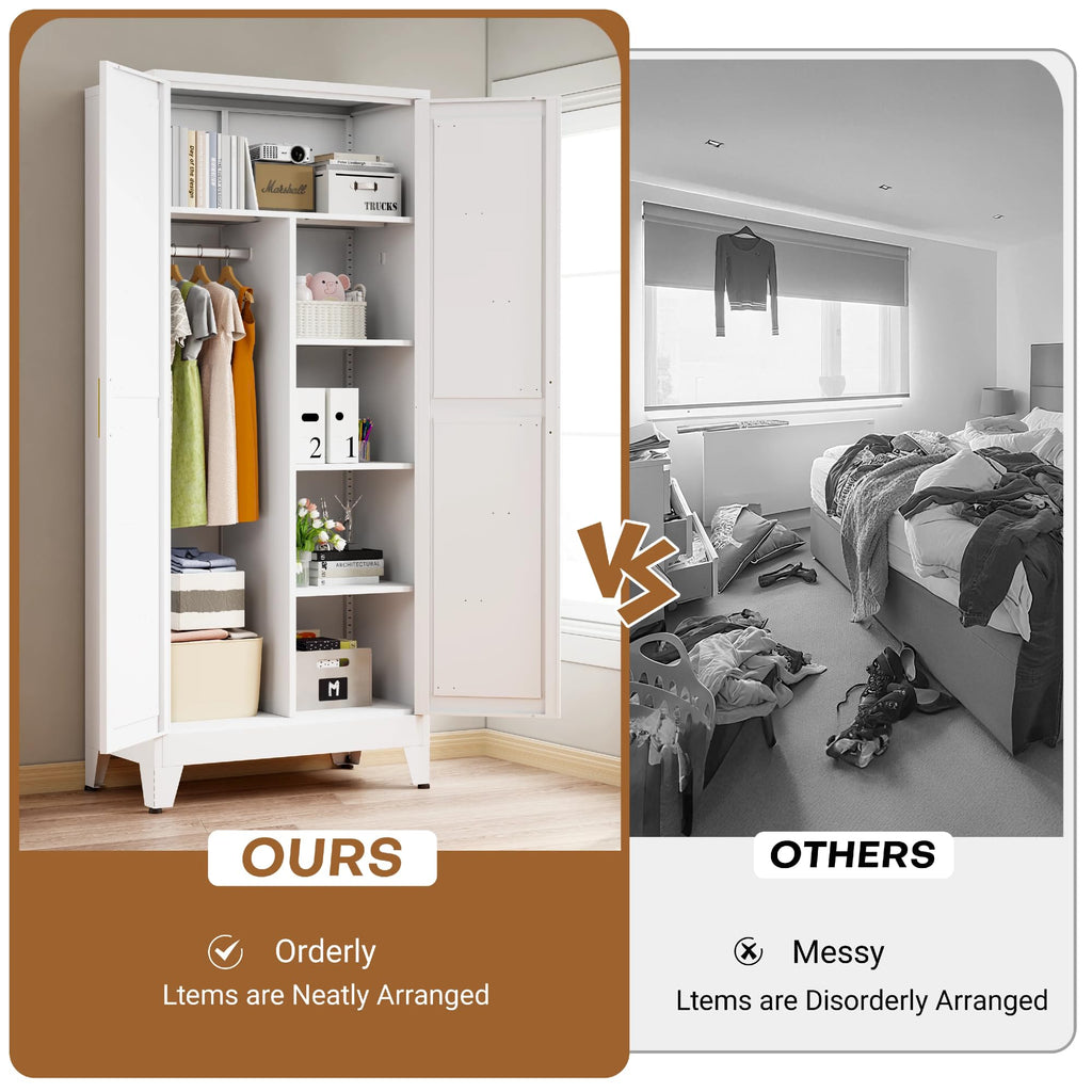 Wardrobe Closet with Doors, Armoire Wardrobe Closet with 4 Shelves