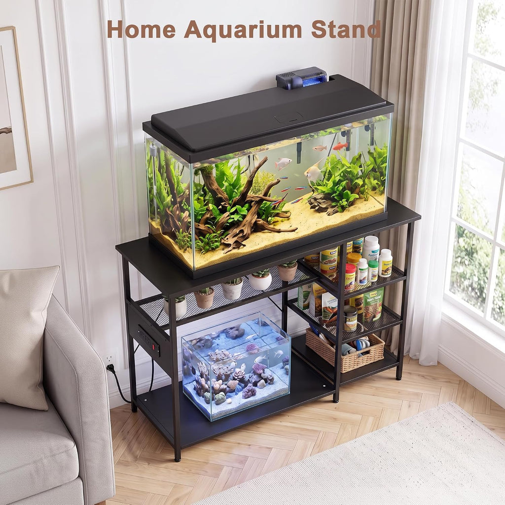55-75 Gallon Fish Tank Stand with Power Outlets, Metal Aquarium Stand