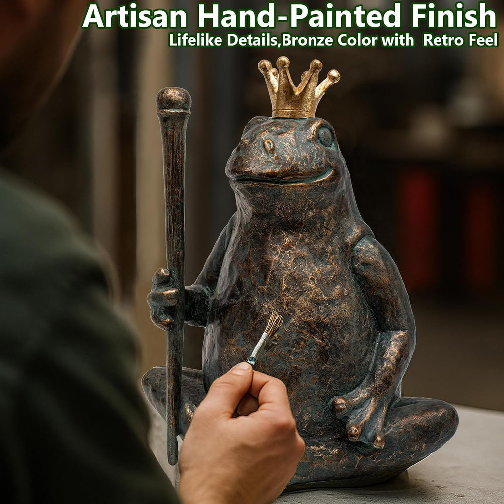 Frog Garden Statue, Yard Decorations Outdoor Decor, Weather-Resistant Animal Figurines & Sculptures, Seated Prince