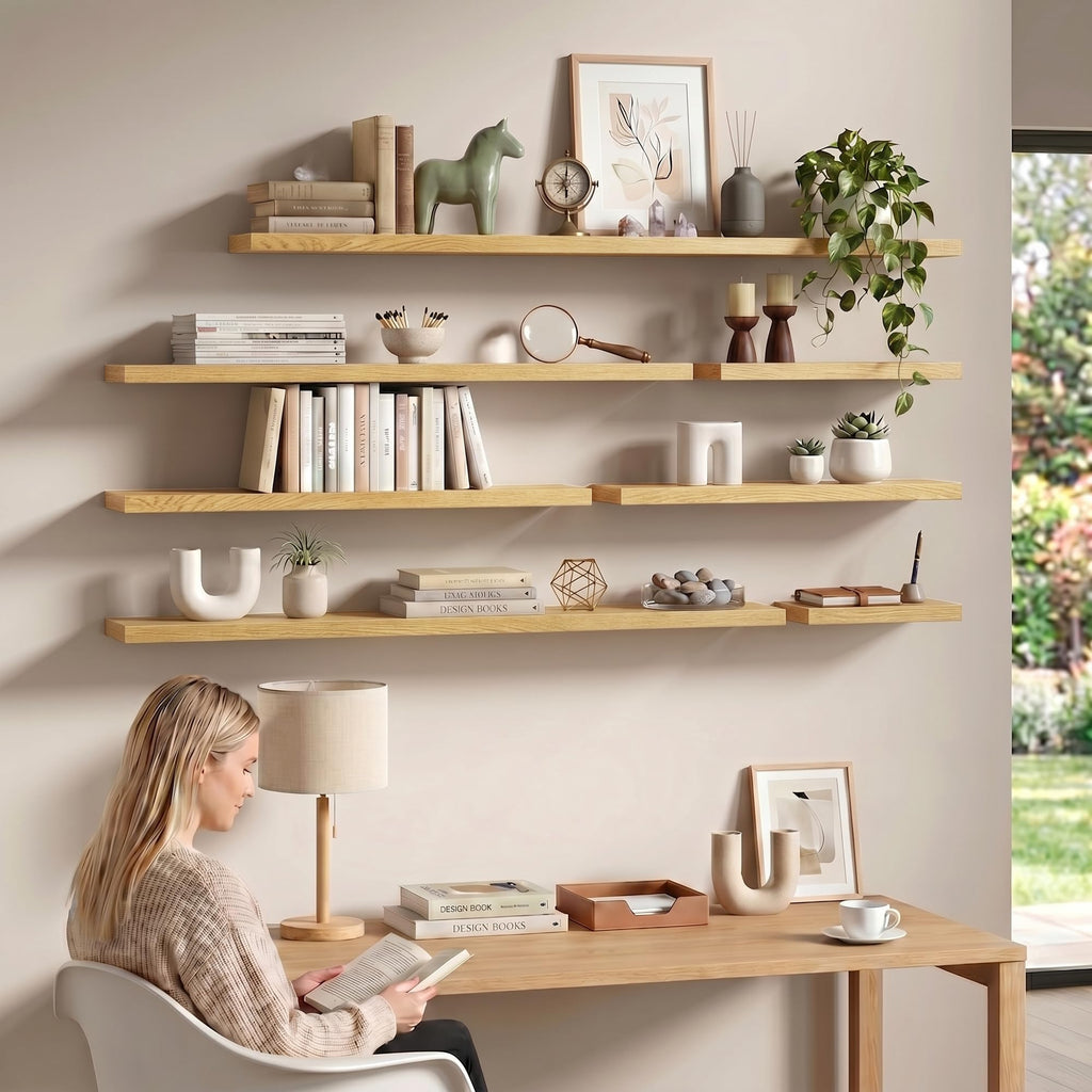55 Inch Floating Shelves - Fireplace Mantel Shelf - Deep Wall Mounted Wood Storage Shelf, Farmhouse - 1 Pack, Oak