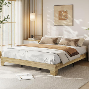 Platform Bed Frame, Minimalist Wood Bed Frame No Headboard Needed, Sturdy Low Profile Bed with Natural Wood