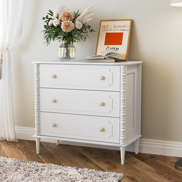 3 Drawer Dresser, 32" Wide Chest of Drawers, White