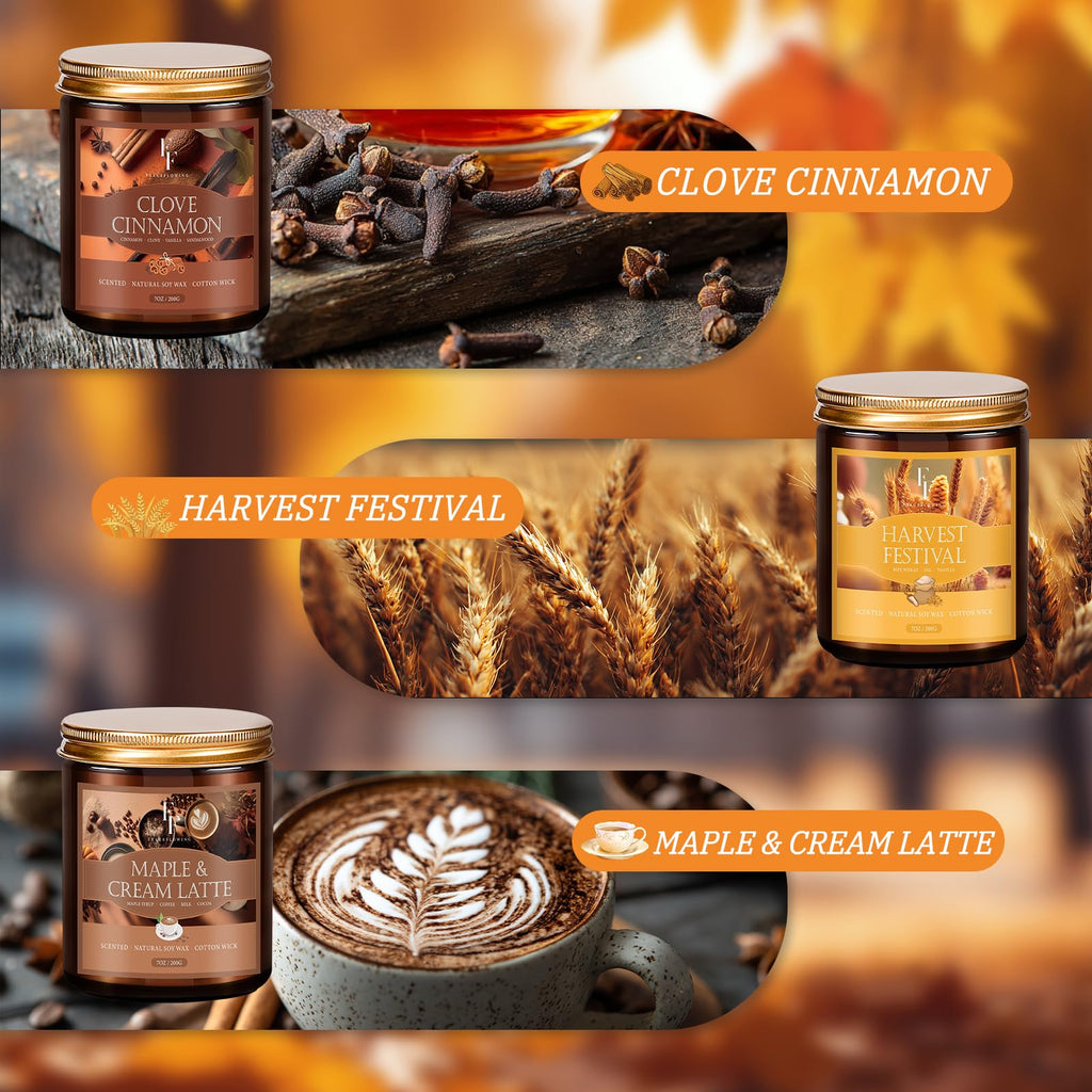 Fall Candles Set, 6 Pack Candles Scented Natural Soy Wax, Autumn Gifts Set for Women Men, Fall Fragrance of
