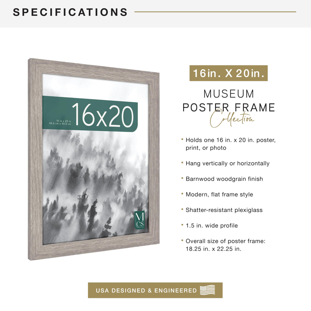 Museum Poster Frame, Barnwood, 16 x 20 in, Single