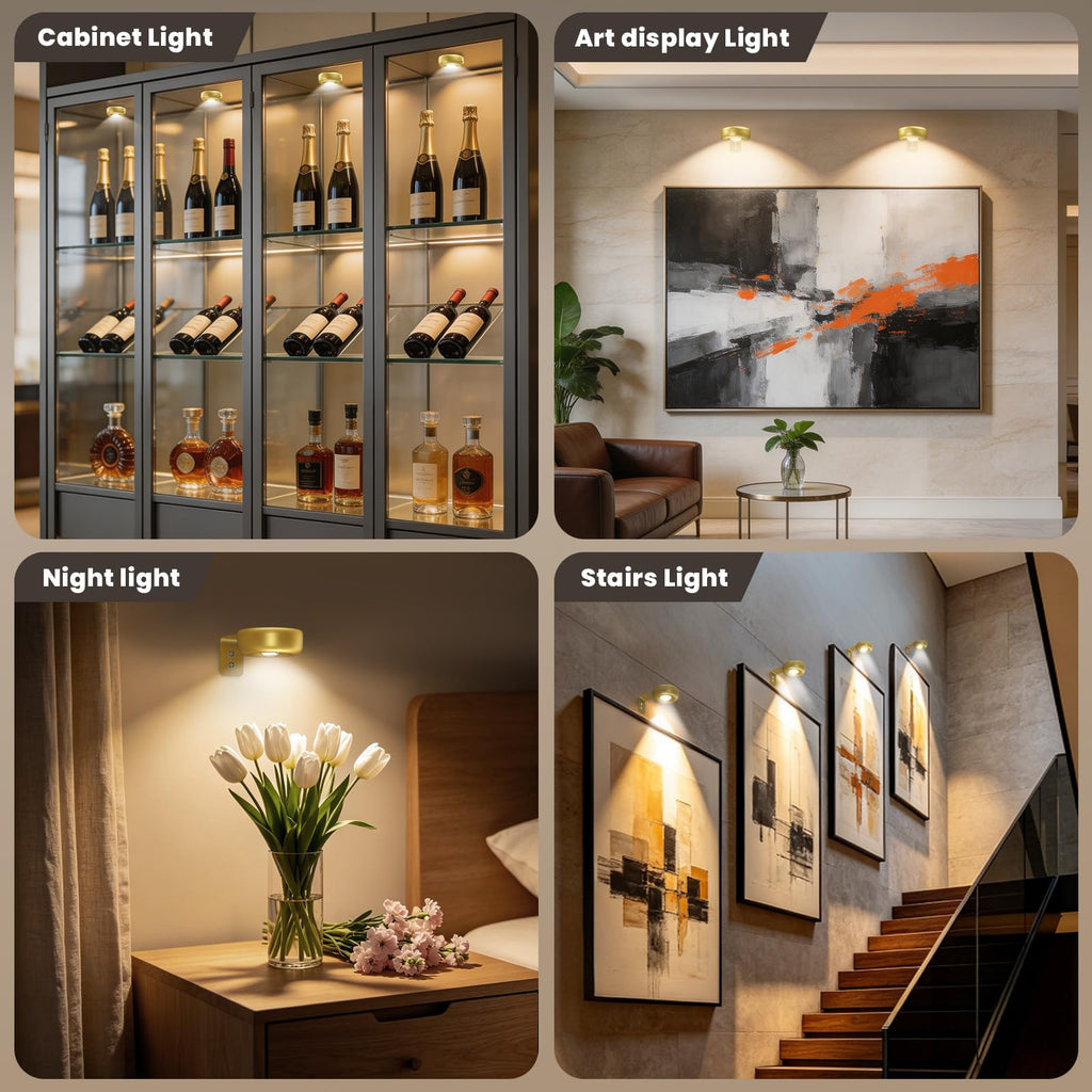 6Pack Picture Lights for Wall, 2000mAh Rechargeable Magnetic LED Art Display Lights with Remote Dimmable and Timer,3