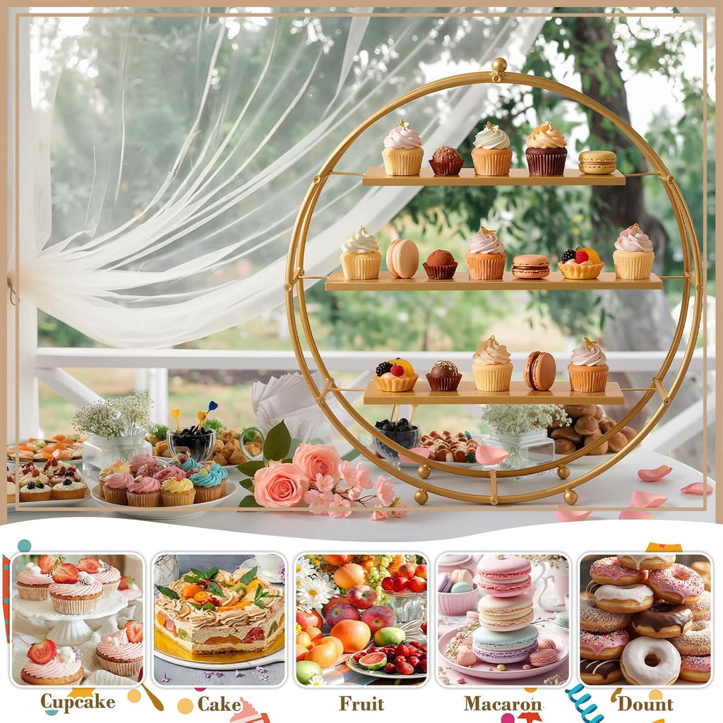 1 Pcs Gold Cupcake Stand 22 Inch Tiered Dessert Stand Large Metal 3 Tier Serving Tray Round Gold Dessert Table
