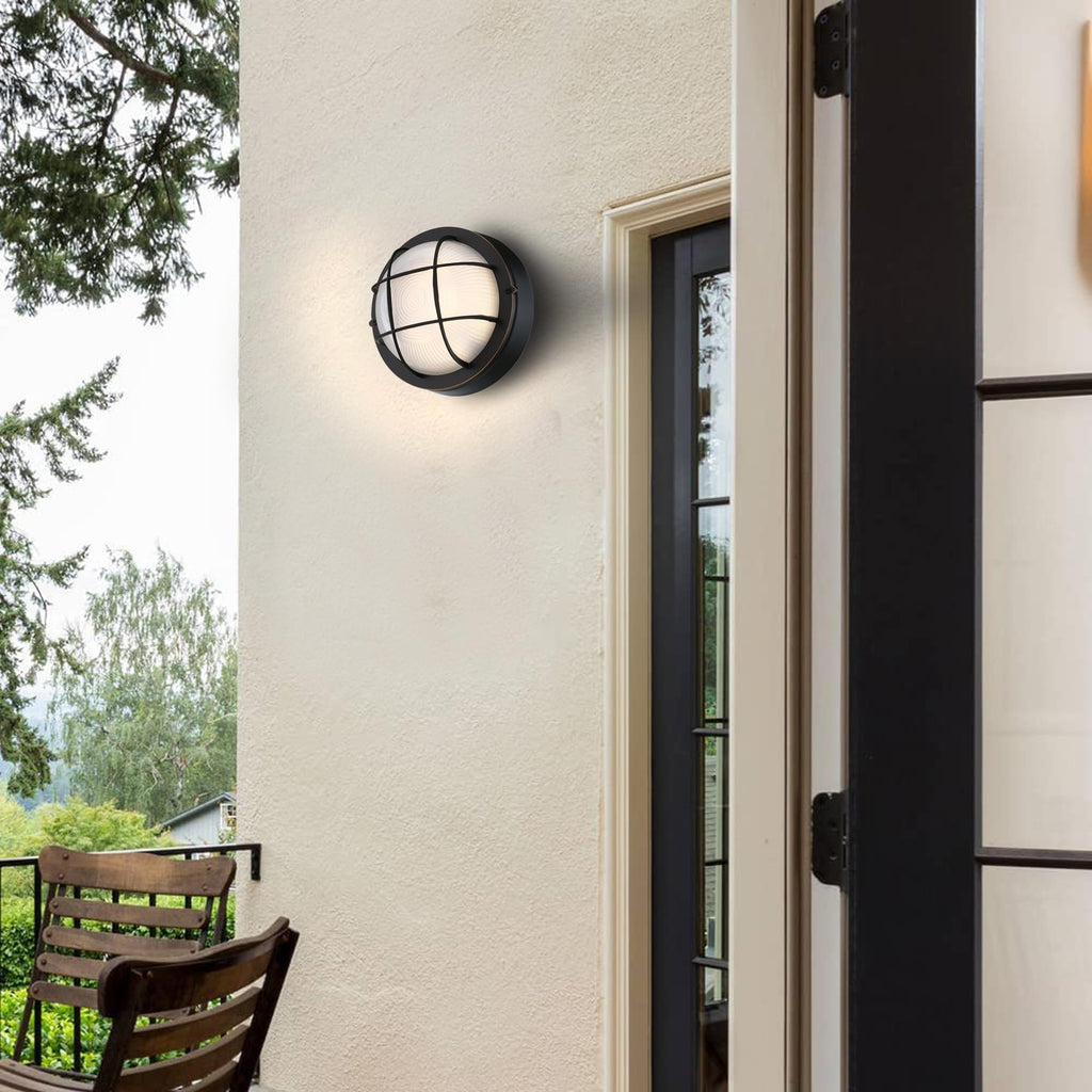 8" Round Bulkhead LED Light Oil Rubbed Bronze - Nautical Outdoor Wall Light 3000K - 15W, Waterproof