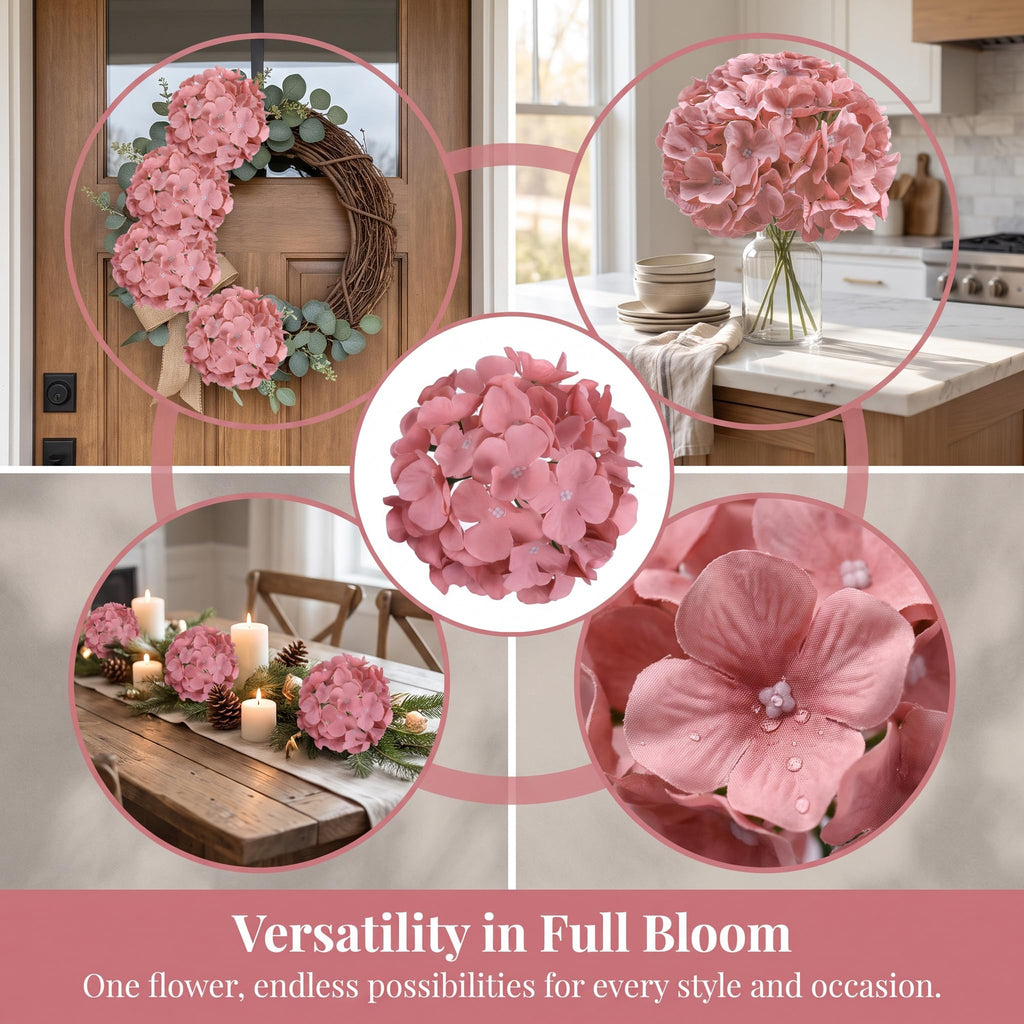 Dusty Rose Fake Flowers Hydrangea Artificial Flowers Bulk (Not Squished, No Steaming Need) Silk Flowers with
