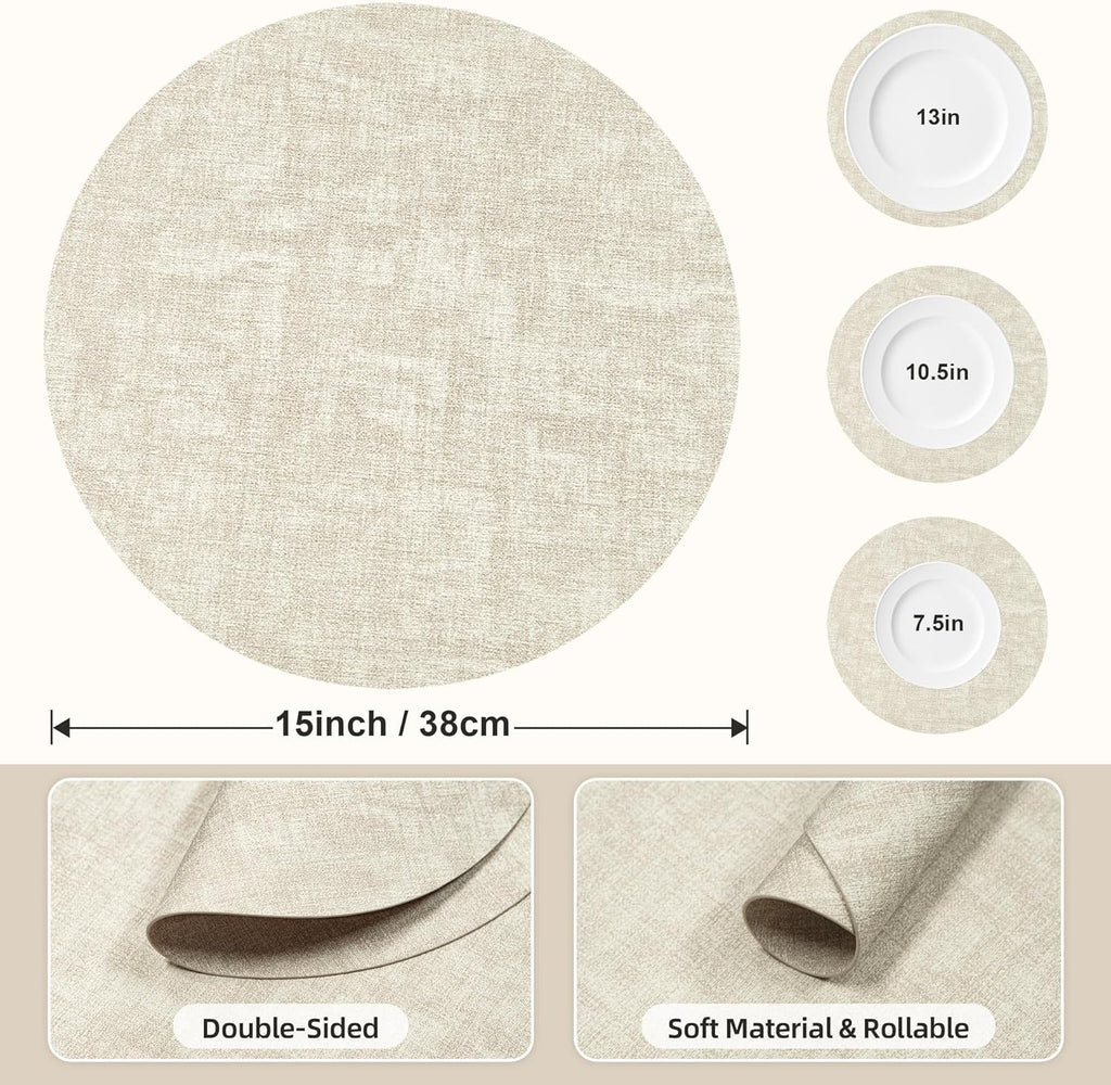Placemats, 15 Inch Round Faux Leather Place Mats - Set of 6