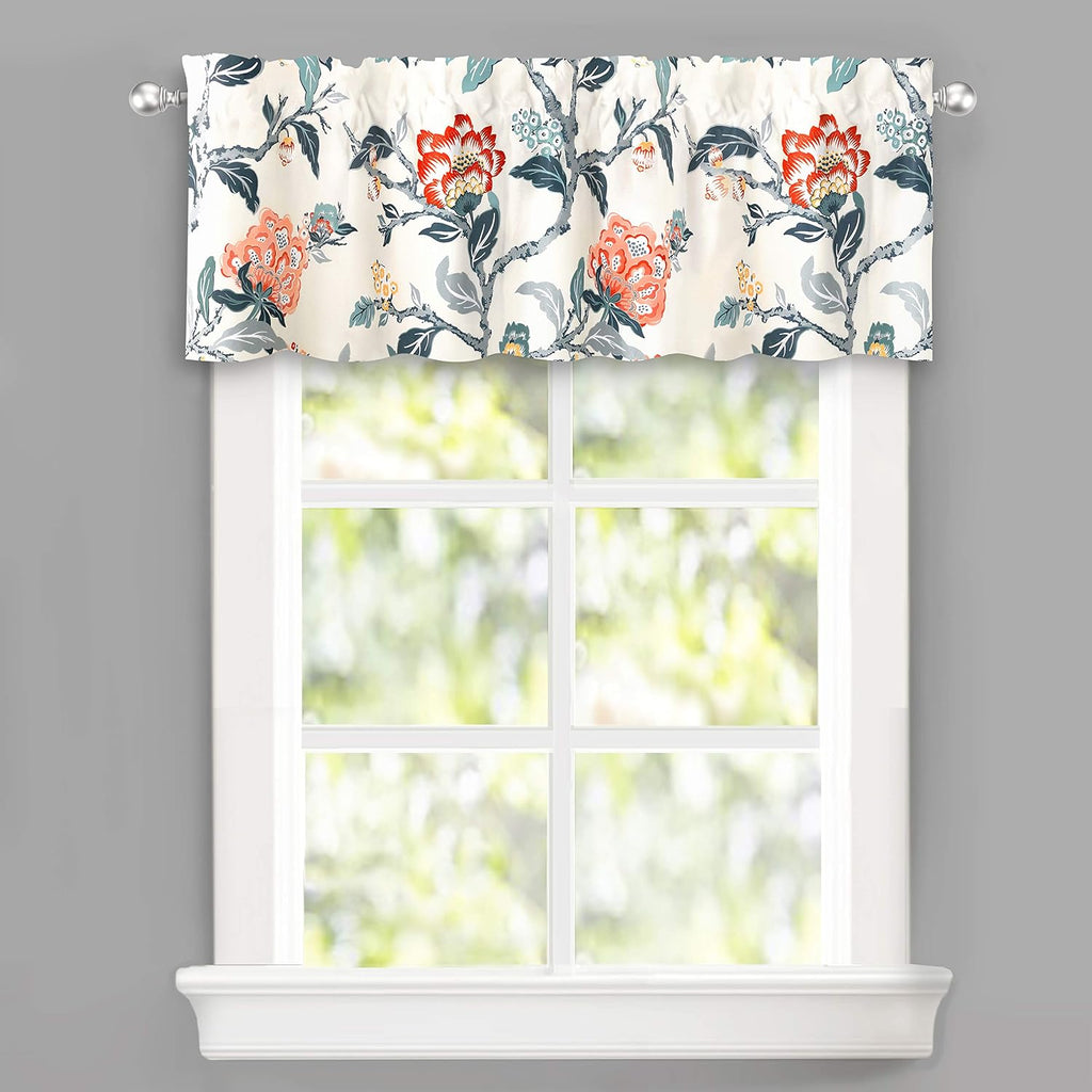 Ada Botanical Print Lined Flower Leaf Thermal Insulated Window Valance Rod Pocket 52 Inch by 14 Inch Plus 1.75 Inch