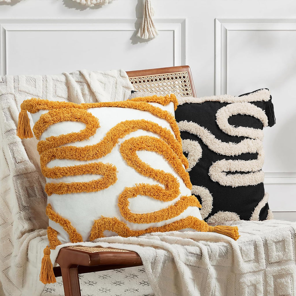 Black and Beige Pillow Covers Decorative Tufted Abstract Throw Pillows Cover Modern Farmhouse Home Decor for Couch