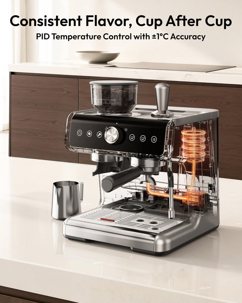 Espresso Machine with Grinder, 30 Grind Settings, 20 Bar Coffee Maker with 58mm Portafilter, Expresso Coffee Machines