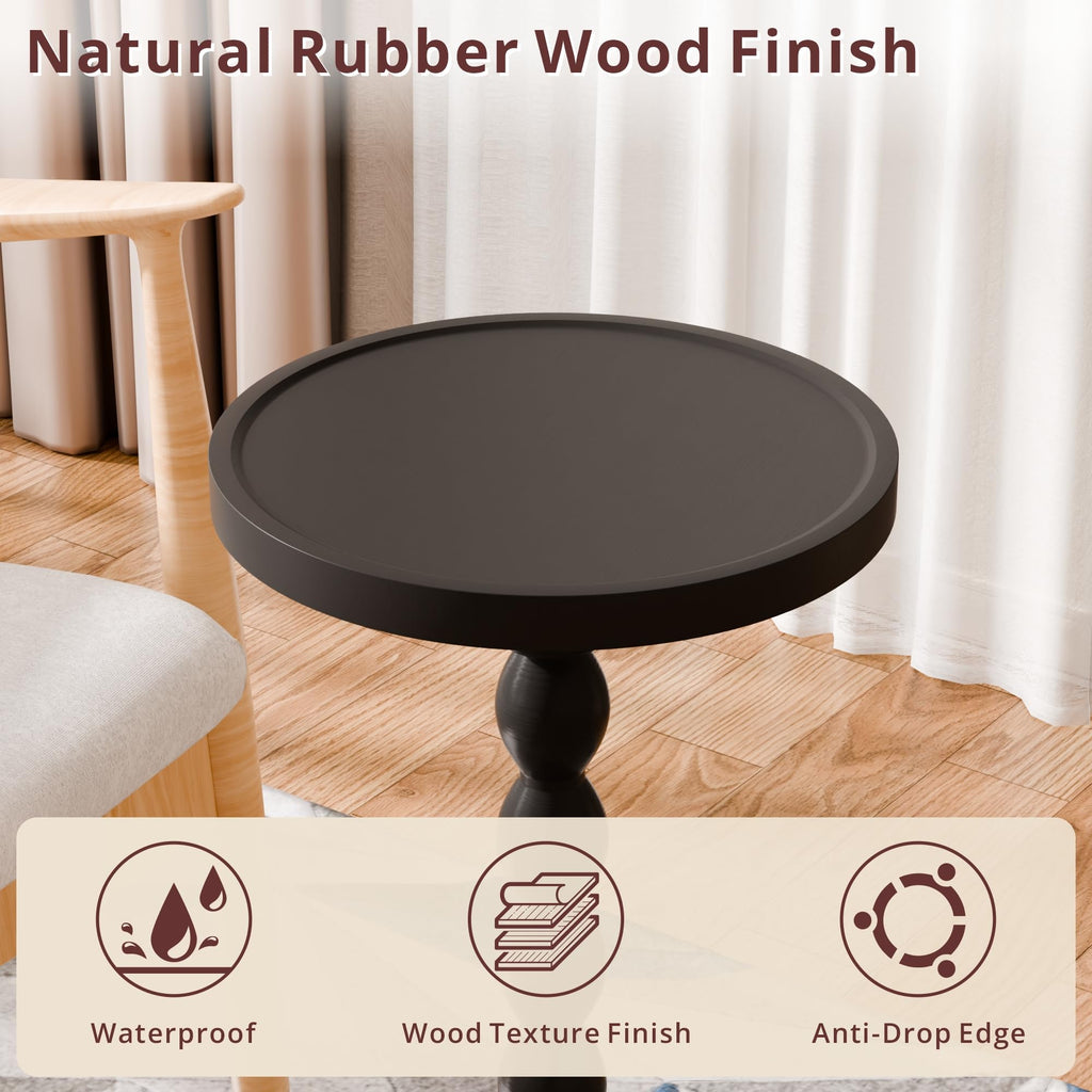 Small Round Side Table, Rubberwood‌ Drink Table for Small Spaces