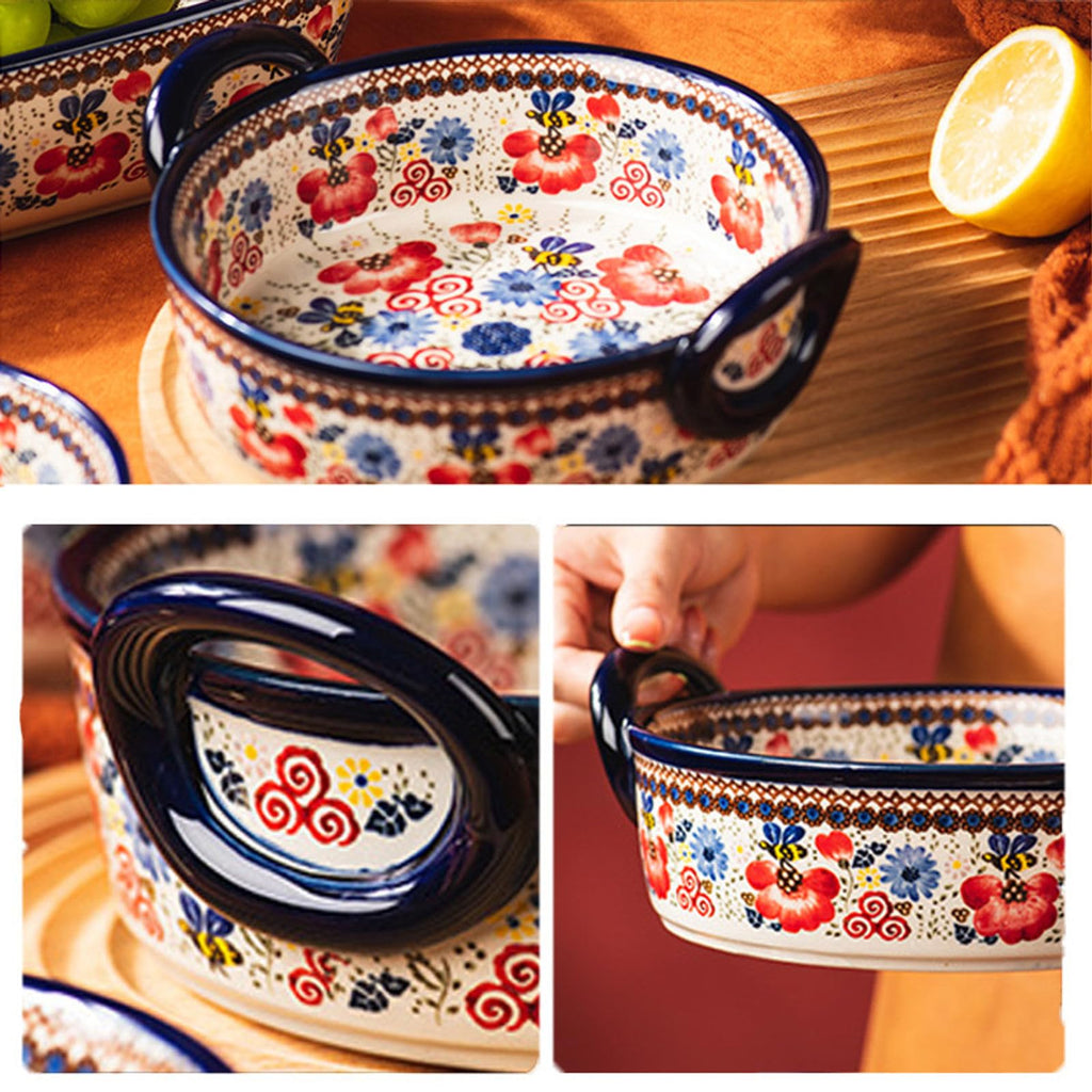 Baking Dishes For Oven, 1 Quart Round Casserole Dishes For Oven-bee and flower-round 950ml