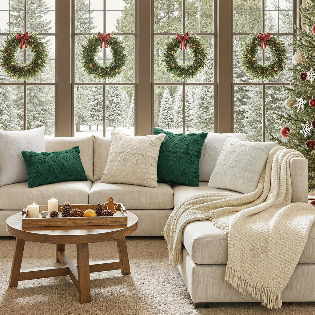 Christmas Decorations Pillow Covers 18x18 White Tree Snowflakes - Set of 2