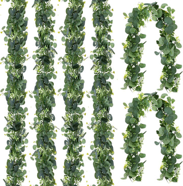 Artificial Eucalyptus Leaf Garland, 5.9ft Faux Greenery Garland Fake Eucalyptus Wreath Vines for Centerpiece - Set of 6