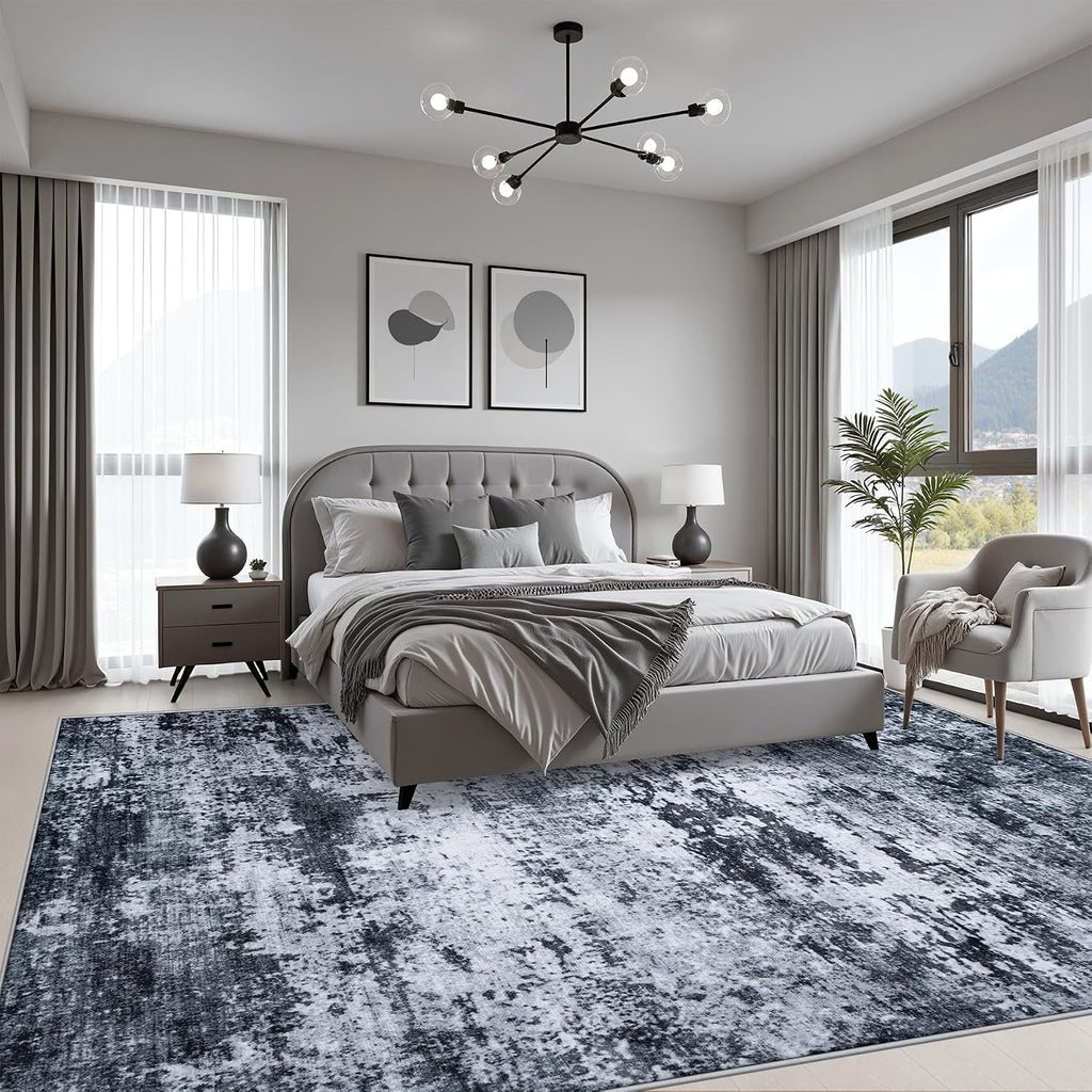 5x7 Area Rug Living Room: Modern Washable Indoor Carpet Black