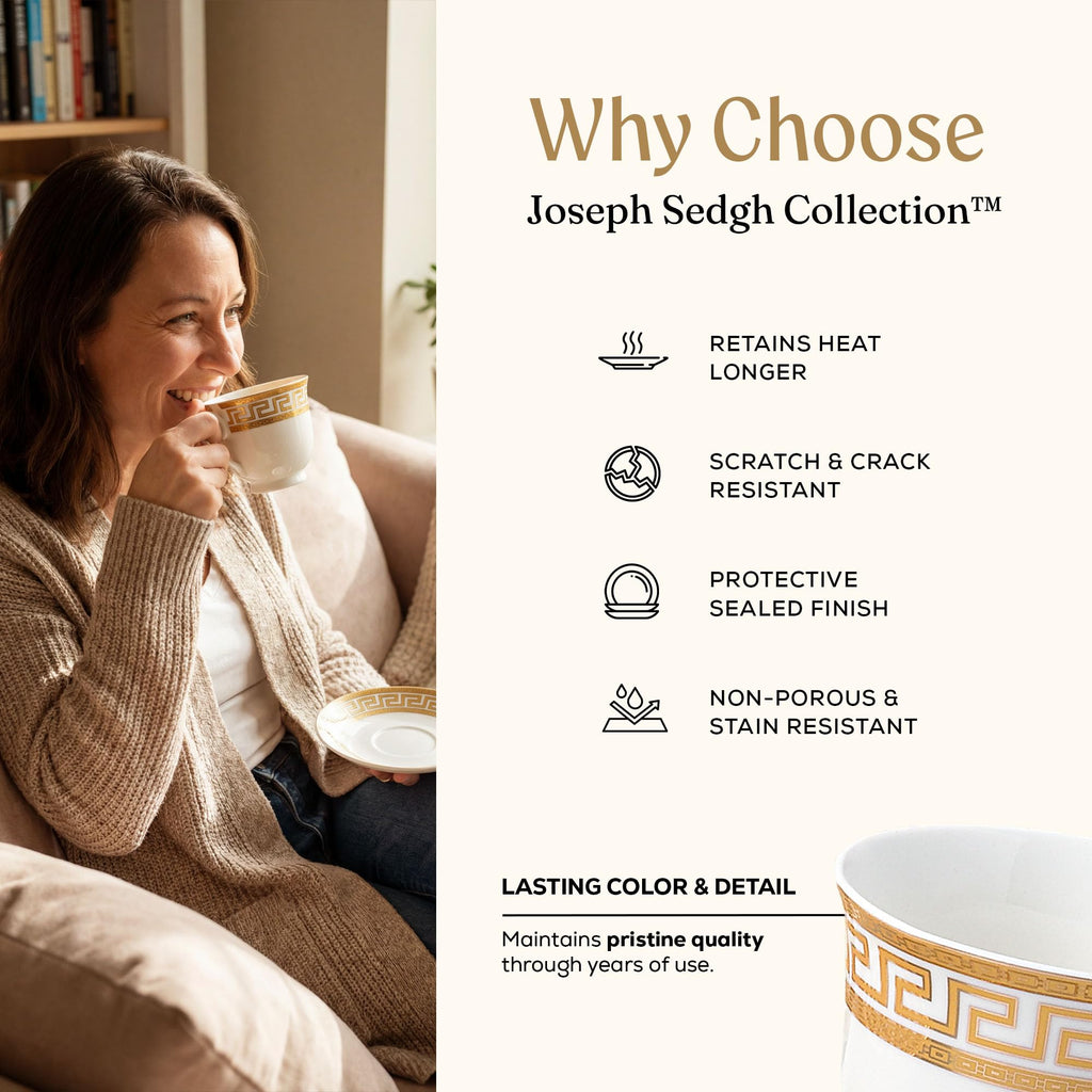 Golden Greek Key Bone China Dinnerware Set, 57-Piece