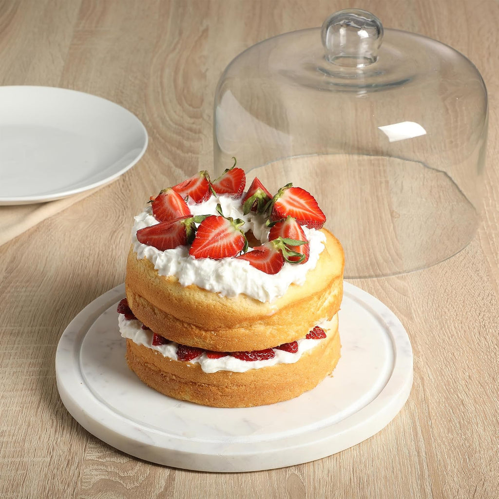 Ridgehaven 11" Marble Cake Stand, Serving Platter, Charcuterie Board, and Center Piece Home Décor With Glass Lid