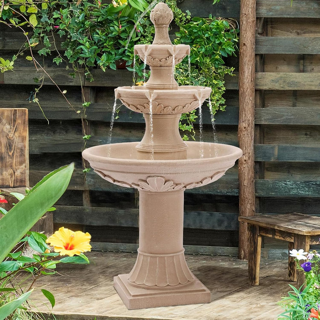 Italian Outdoor Fountains and Waterfalls, 48.4" H Bubbler Floor Waterfall Fountain with Pineapple Top and Pump, 3