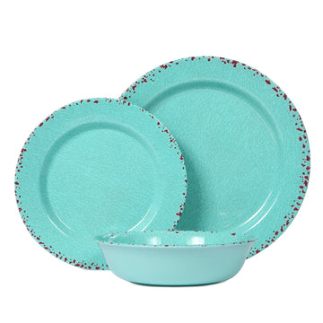 12PCS Melamine Dinnerware Sets, Turquoise Plates and Bowls Sets