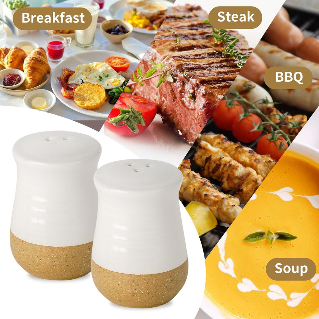 Salt and Pepper Shakers Set, Ceramic Salt Shaker Counter, Cute Pepper Shakers, Refillable Spice Shaker Set Counter - Set of 2