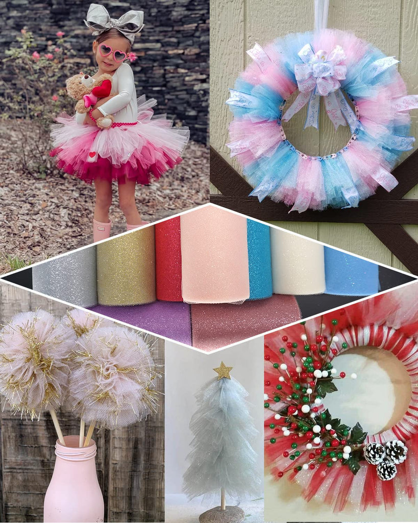 Glitter Tulle Fabric Rolls, 6 Inch x 50 Yards, Sparkling Sequin, Blush