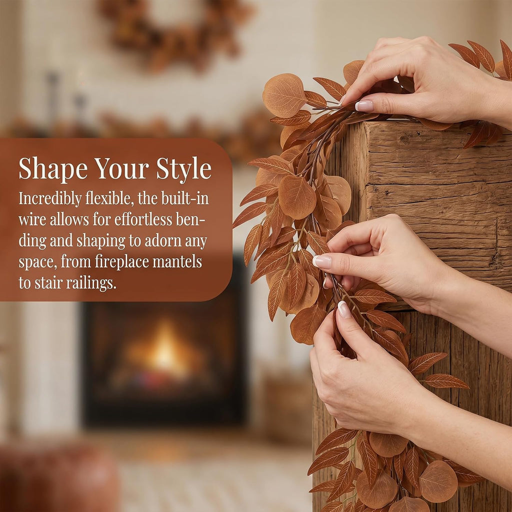 6.5Ft Fall Artificial Eucalyptus Garland with Willow Leaves - Set of 65