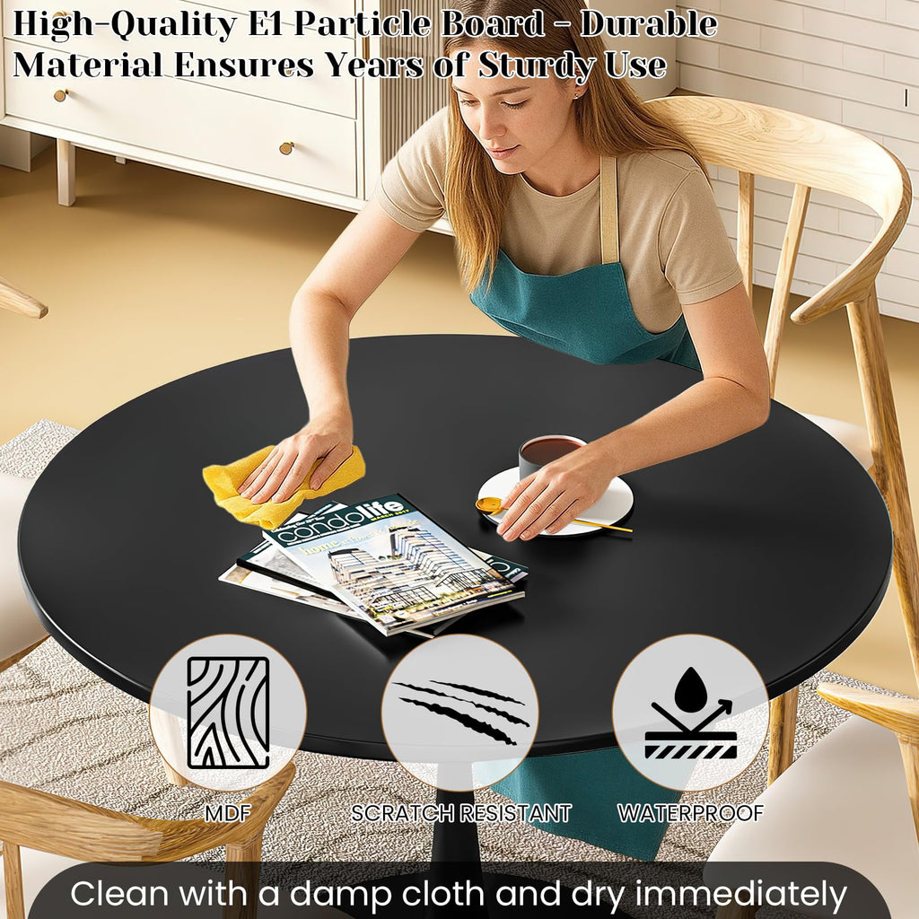 Inspired Saarinen Style Black Round Dining Table, 39.1" Tulip Kitchen Dining Table for 4-5 People with MDF Top & Pedestal Base, Mid-Century