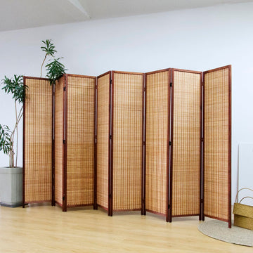 8 Panel Bamboo Room Divider Screen, 5.6 FT Tall Bamboo Divider Folding Panel Screen, Freestanding Panel Divider for