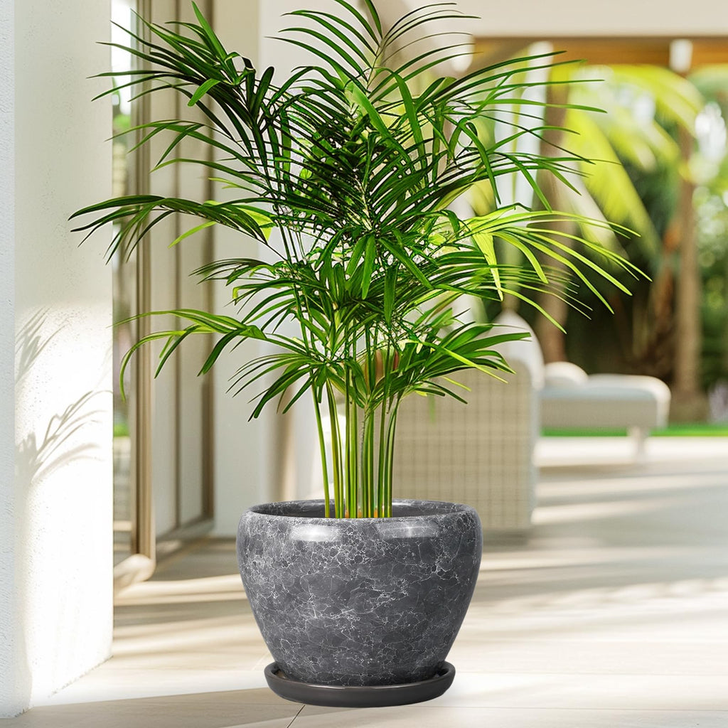 8 Inch Plant Pot - Ceramic Planter Pot with Drainage Hole and Saucer, Glaze Garden Pot Modern Flower Pot for Indoor