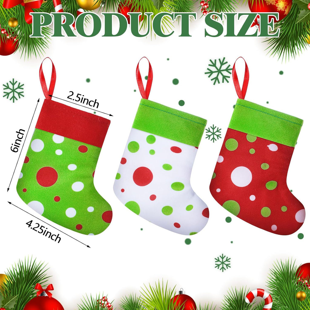 Mini Christmas Stockings Lime Green and Red 6 Inch - Set of 24