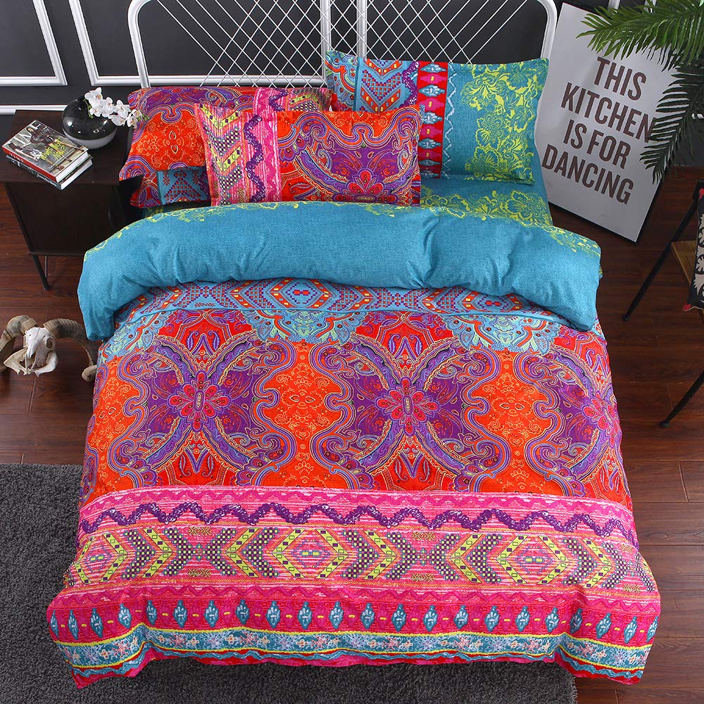 Bohemian Comforter Set Queen 3 Pieces Reversible Boho Set