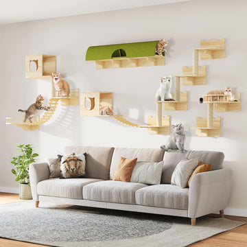 Cat Wall Shelves, 18-in-1 Cat Wall Furniture Set w/Tunnel & Bridge