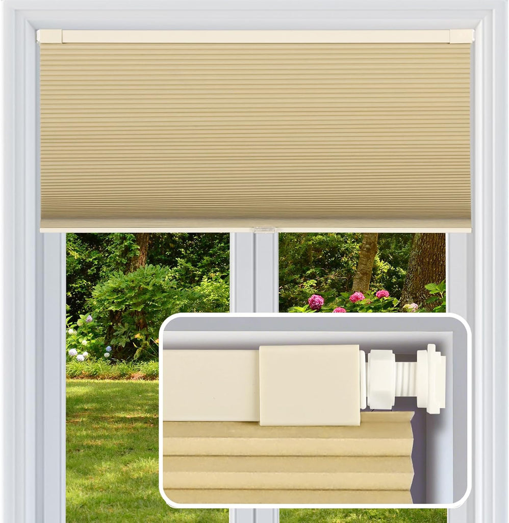 No Drill Cellular Shades Cordless Blackout Honeycomb Blinds 17"Wx36"H White