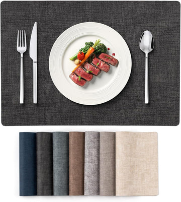 Vinyl Placemats - Faux Leather 100% Waterproof Oil-Proof Wipeable PU Place Mats, Heat Resistant Reversible - Set of 4