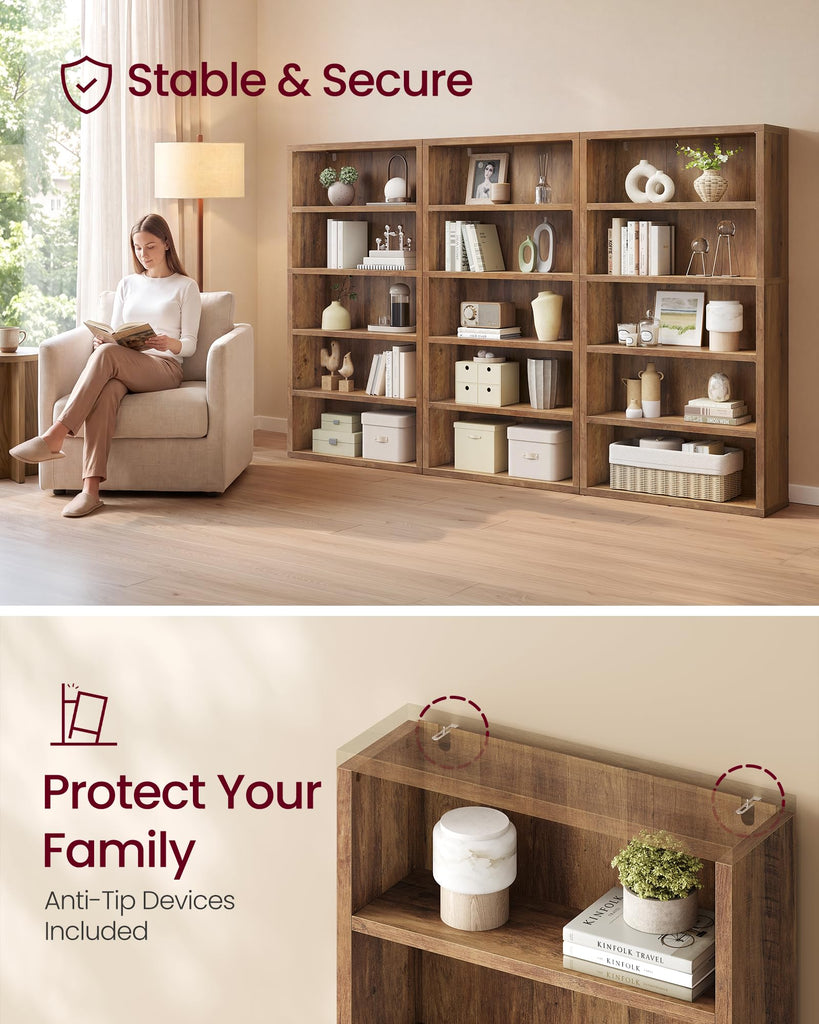 5-Tier Bookshelf, Minimalist Bookcase with Adjustable Shelves