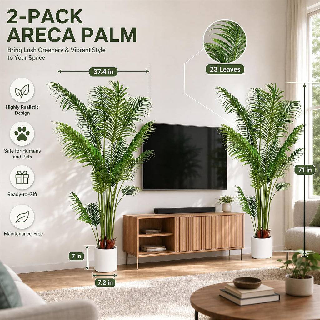 Artificial Palm Tree 6 ft Tall Fake Floor Plant Tropical Trees, 2 Pack - Set of 2