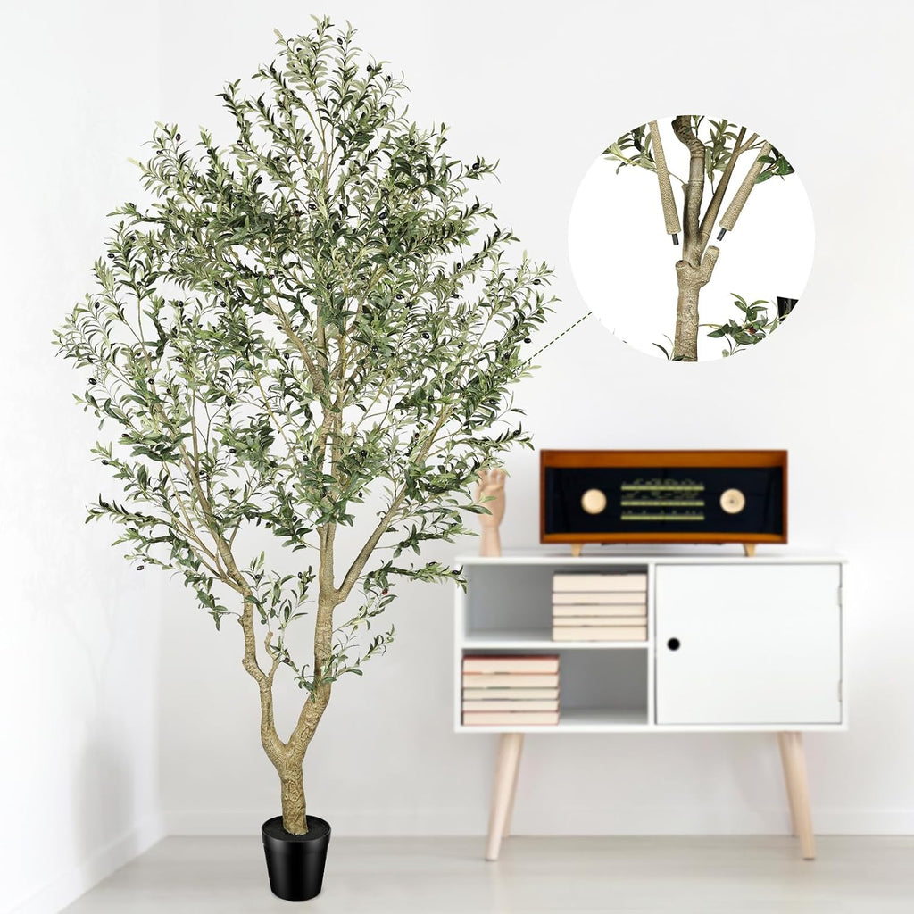Tall Faux Olive Tree 9ft with Lifelike Leaves & Textured Branches