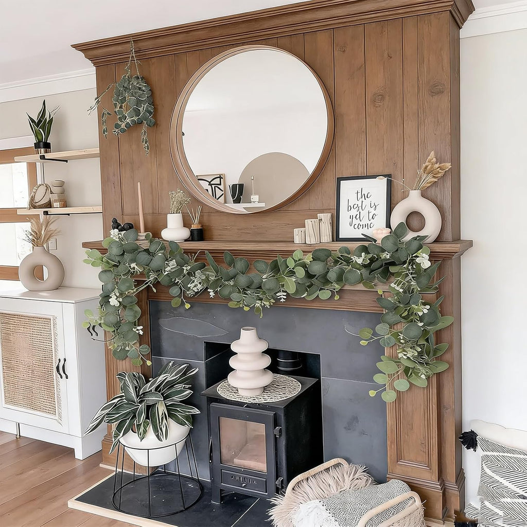 Artificial Eucalyptus Garland 6.2 Long Faux Silk Leaf Eucalyptus Leaves Vines Greenery Garland with White - Set of 6