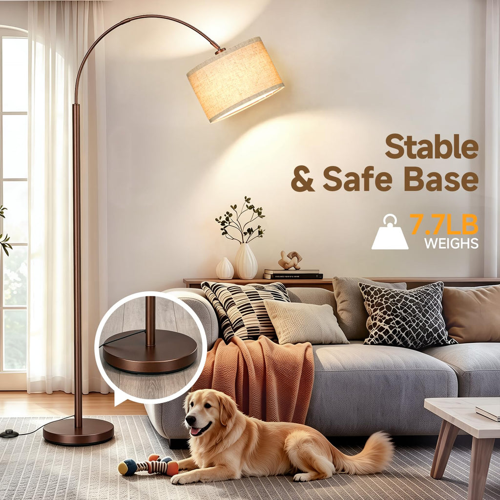 Arc Floor Lamps, Brown Standing Lamp with Linen Shade
