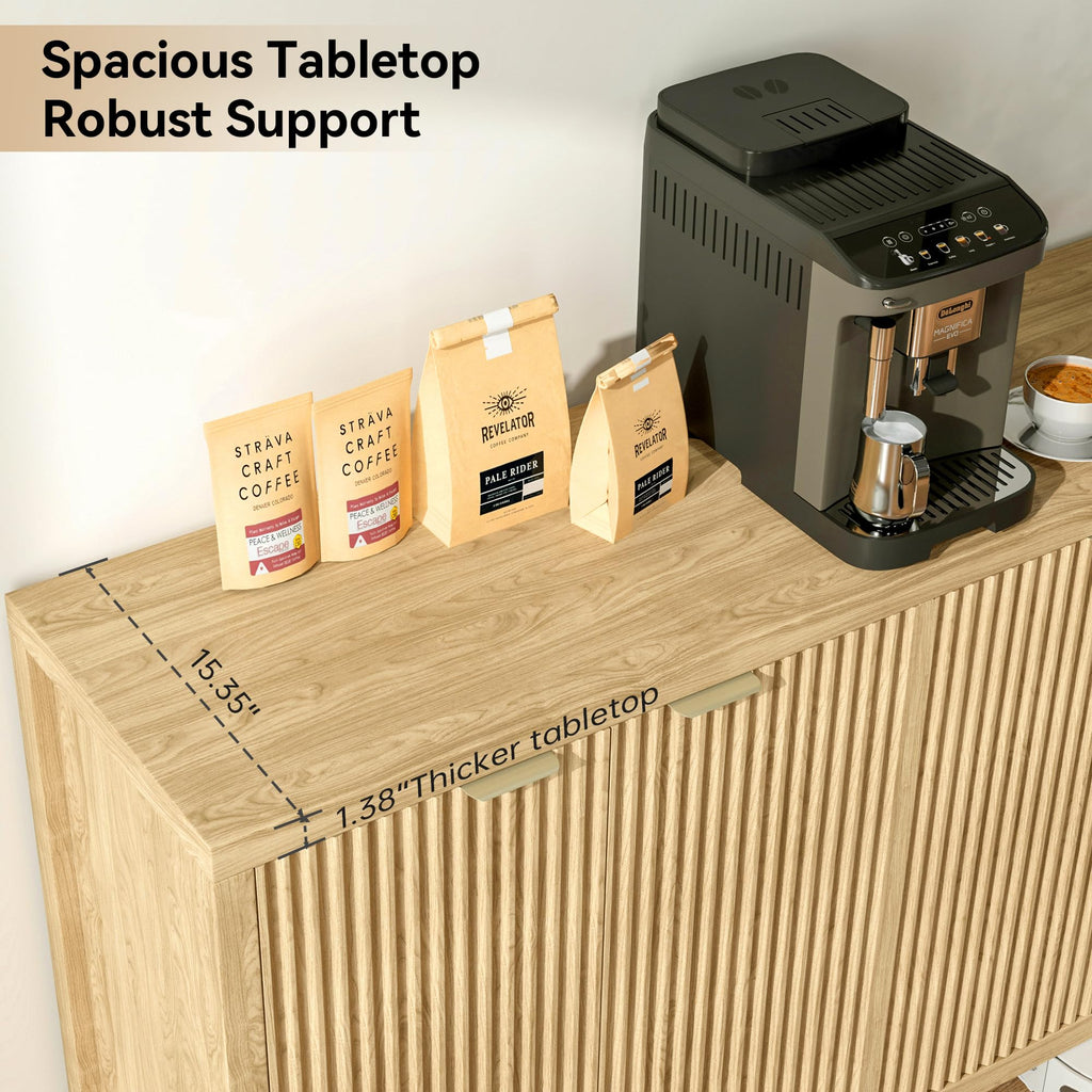 Fluted Sideboard Storage Cabinet, Sideboard Buffet Cabinet with Storage, Modern Credenza Coffee Bar Table with 4 Door
