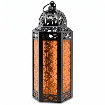 Decorative Indoor Moroccan Candle Holder, Amber, M