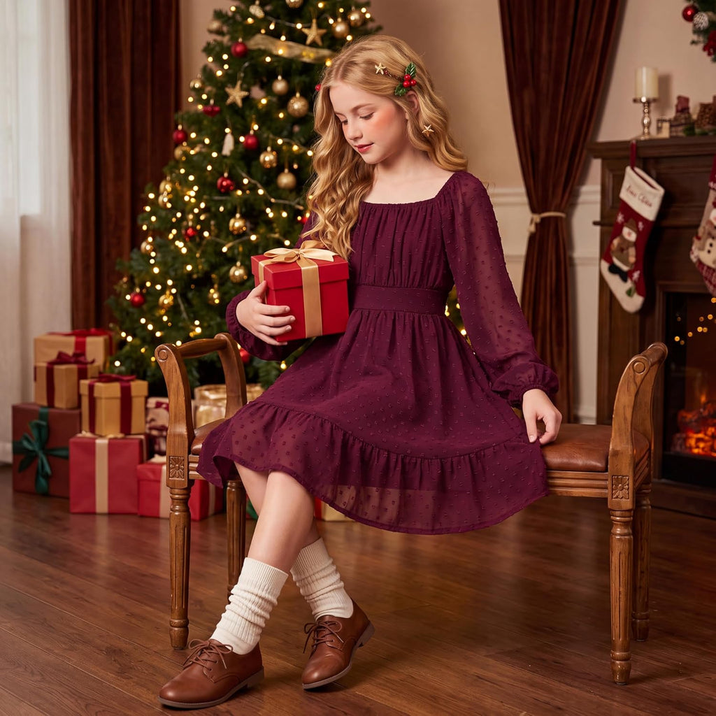 Girls Fall Winter Dress Long Sleeve Casual Party Outfit