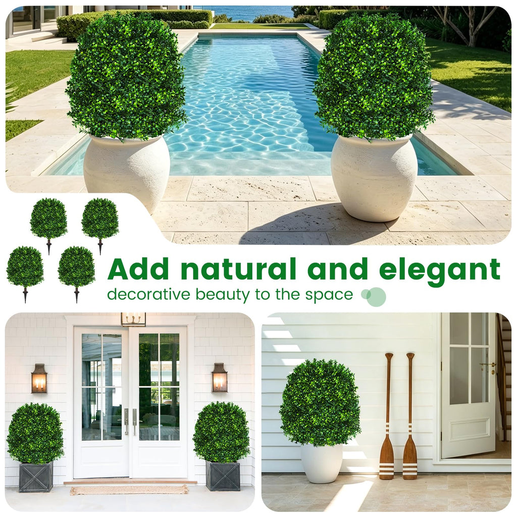 27.5" Artificial Boxwood Topiary Ball Trees 4pcs UV Resistant Bushes